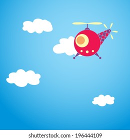 Cute card with a helicopter and clouds