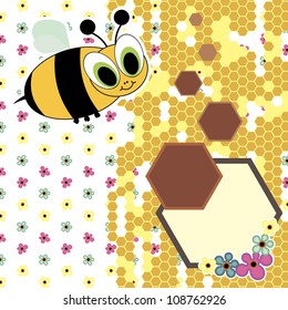 cute card with honey bee. vector illustration