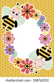 cute card with honey bee. vector illustration