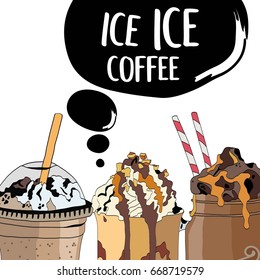 Cute card with ice coffee.