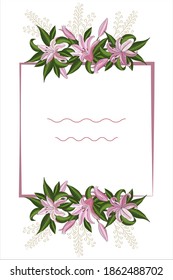 Cute card with lily flowers. Colorful beautiful vector drawing. Ideal for love confessions and congratulations