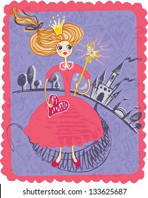 Cute card with a little girl dressed as a princess.