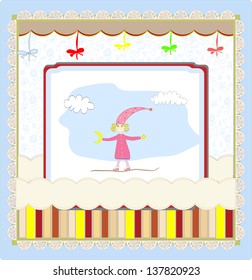 Cute card with a little girl vector