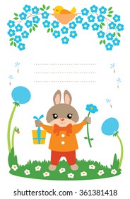 Cute card with little rabbit. Some blank space for your text included.
