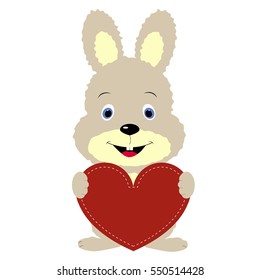 cute card love you with red heart frame and cute Bunny. template for the congratulations. vector illustration