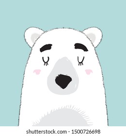 Cute card with lovely white arctic bear in Scandinavian, Nordic style.Vector sketch original illustration.Hand drawn print