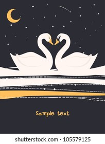 Cute card with lovers swans. Vector illustration.