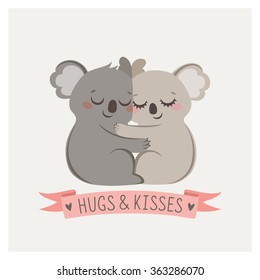 Cute card with loving couple of koalas