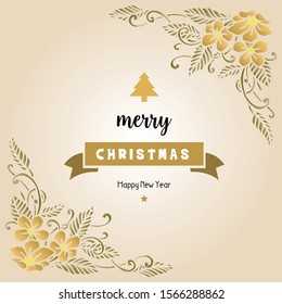 Cute card merry christmas and happy new year, with abstract leaf floral frame style. Vector