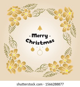 Cute card merry christmas and happy new year, with abstract leaf floral frame style. Vector