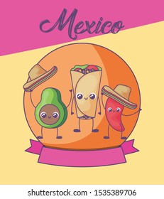 cute card with mexico label vector illustration design