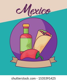 cute card with mexico label vector illustration design