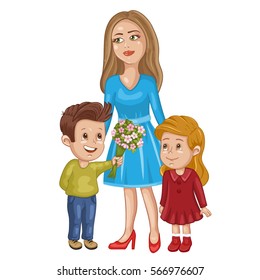 Cute card with mother and children. Mother's day greeting card