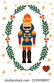 Cute card with Nutcracker. Christmas illustration.