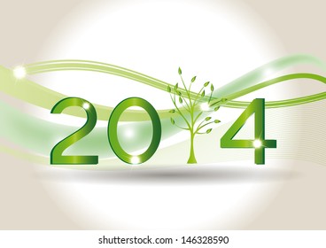 Cute card on 2014 year with green tree