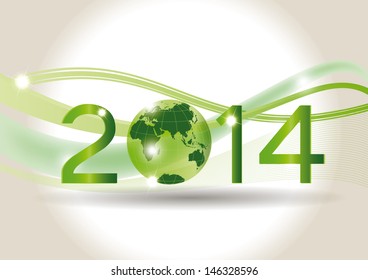 Cute card on 2014 year with green globe