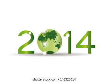 Cute card on 2014 year with green globe