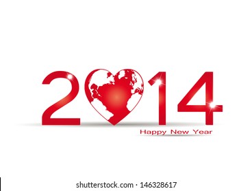 Cute card on 2014 year with red heart