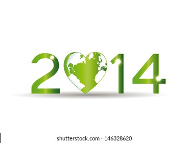 Cute card on 2014 year with green heart