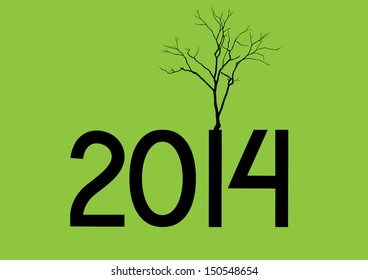 Cute card on 2014 year with abstract tree dry