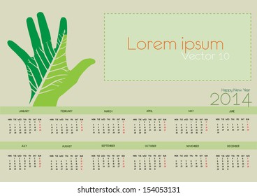 Cute card on 2014 year with green hand