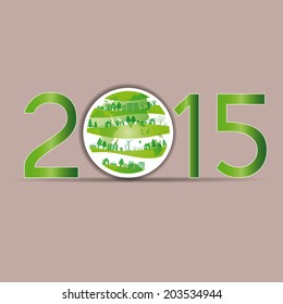Cute card on 2015 year with green globe