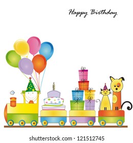 Cute card on birthday with colorful kids train