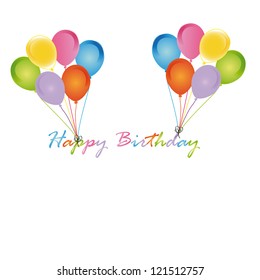 Cute card on birthday with colorful balloons