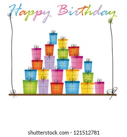 Cute card on birthday with colorful presents