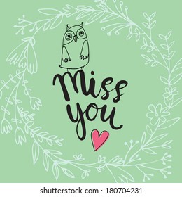 cute card with owls and floral elements