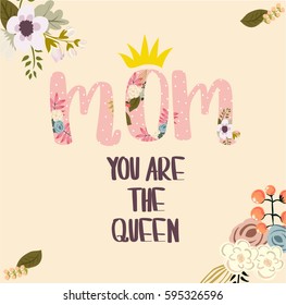 Cute card in pastel colors with flowers ornaments for mother's day.