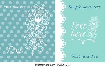Cute card with peacock feather in vintage style