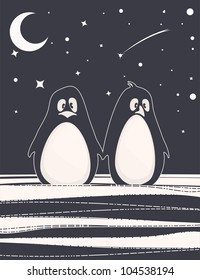 Cute card with penguins. Vector illustration