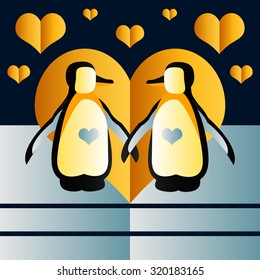 Cute card with penguins. Vector illustration