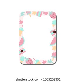 Cute Card with Place for Notes Decorated with Sweets, Trendy Lined Template Can Be Used for Photo Album, Calendar Daily Planner, Note Paper, Organizer, Schedule Vector Illustration