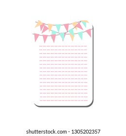 Cute Card with Place for Notes Decorated with Party Flags, Trendy Lined Template Can Be Used for Calendar Daily Planner, Note Paper, Organizer, Schedule Vector Illustration