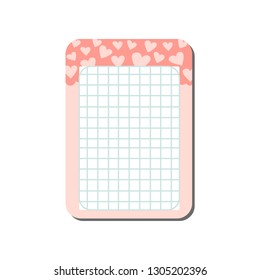 Cute Card with Place for Notes Decorated with Hearts, Checkered Template Can Be Used for Photo Album, Calendar Daily Planner, Note Paper, Organizer, Schedule Vector Illustration