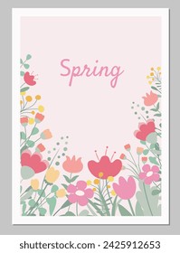 Cute card or poster for the spring holiday. Flat cartoon vector illustration.