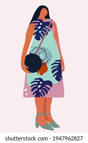 Cute card. Pretty girl in a stylish way . Flat illustration. Design for poster, card, invitation, placard, brochure, flyer, web.