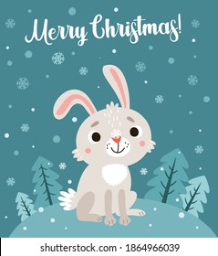 Cute card with rabbit and snowflakes