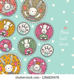 Cute card with rabbits and polka dot.