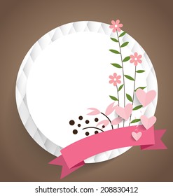 Cute card with ribbon and floral bouquets, vector illustration.