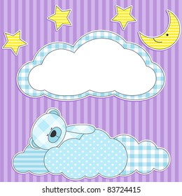 Cute card with sleeping blue teddy bear for boy.