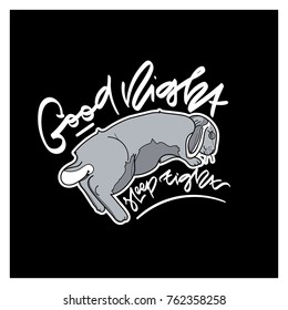 Cute card with sleeping rabbit and hand drawn lettering - ''Good night sleep tight."