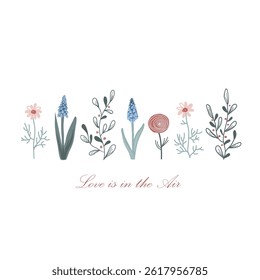 Cute card with spring flowers. Vector isolated illustration.