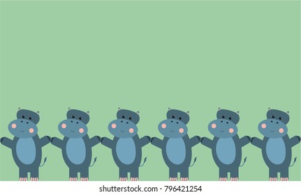 Cute card template with baby hippos