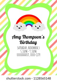 Cute card template of a birthday invitation with two funny clouds