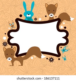 Cute card template frame with adorable wild animals