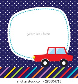 Cute Card Template. red car.
