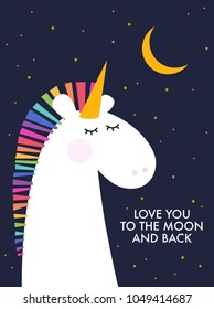 Tarjeta linda con la cara del unicornio